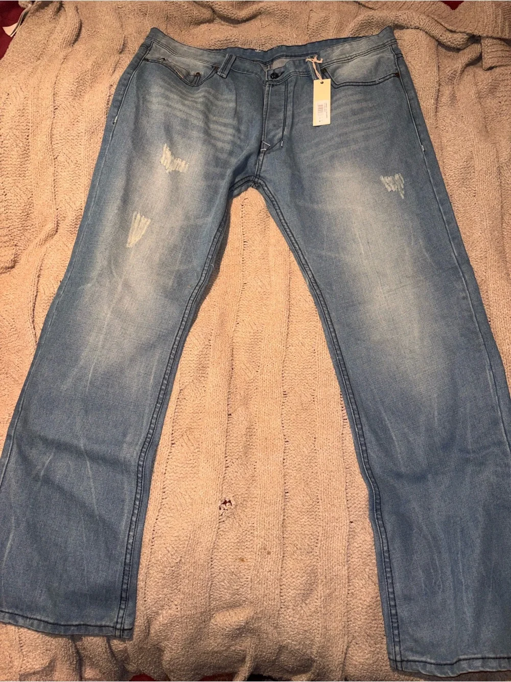 NWT Diesel Larkee Men’s 38 x 32 Distressed Light Wash Straight Leg Jeans